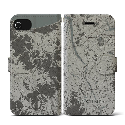 【中間（福岡県）】地図柄iPhoneケース（手帳タイプ）モノトーン・iPhone SE（第3 / 第2世代） / 8 / 7 / 6s / 6 用