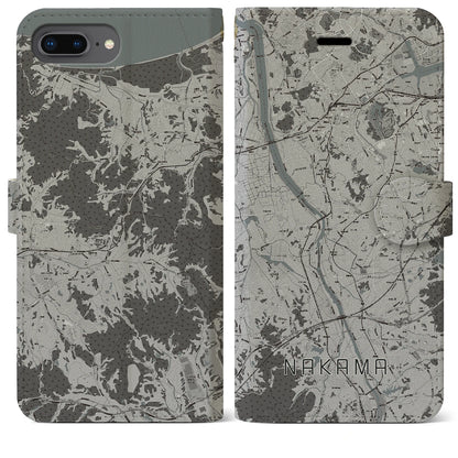 【中間（福岡県）】地図柄iPhoneケース（手帳タイプ）モノトーン・iPhone 8Plus /7Plus / 6sPlus / 6Plus 用