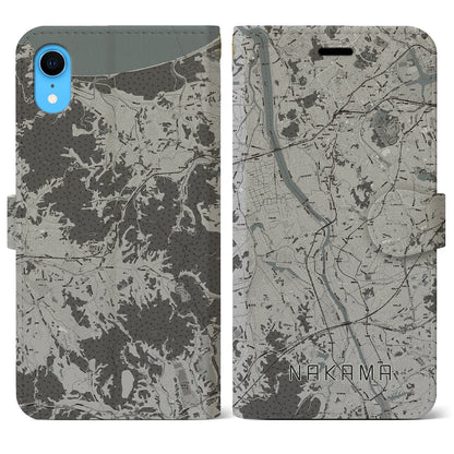 【中間（福岡県）】地図柄iPhoneケース（手帳タイプ）モノトーン・iPhone XR 用