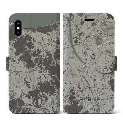 【中間（福岡県）】地図柄iPhoneケース（手帳タイプ）モノトーン・iPhone XS / X 用