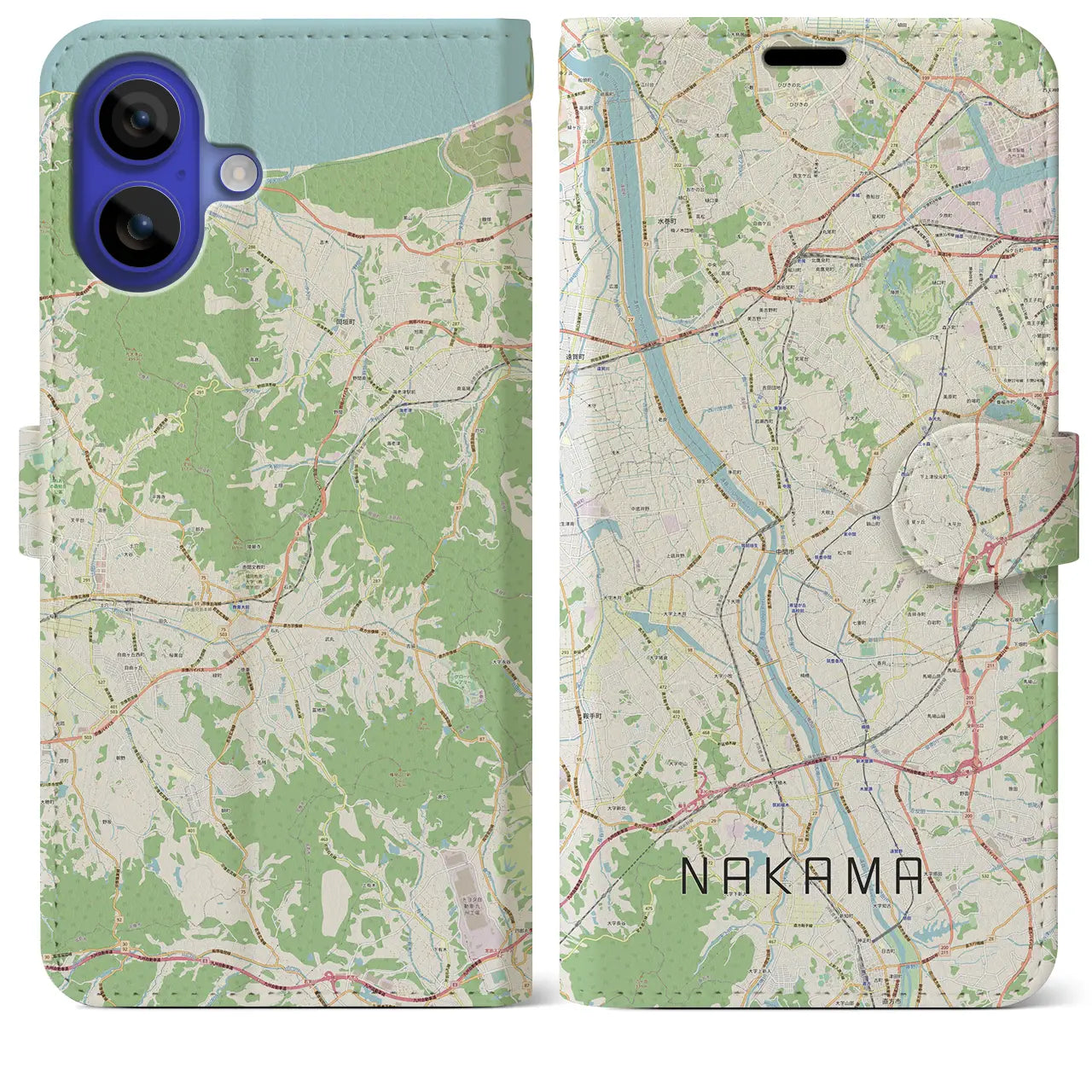 【中間（福岡県）】地図柄iPhoneケース（手帳タイプ）ナチュラル・iPhone 16 Pro Max 用