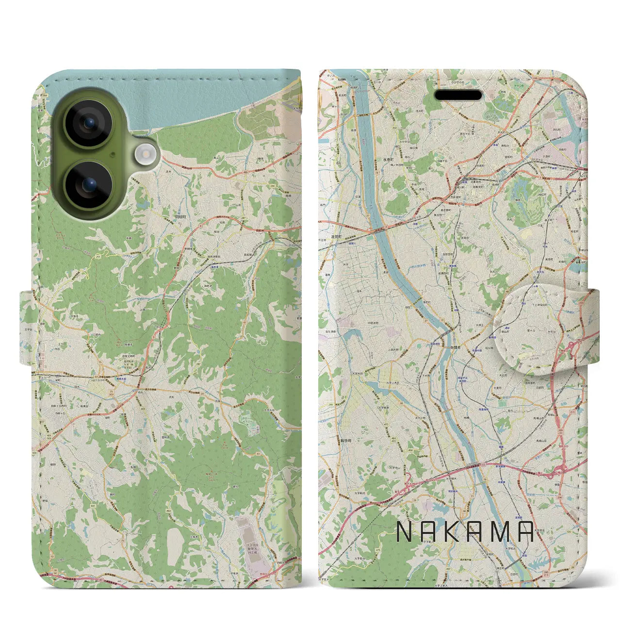 【中間（福岡県）】地図柄iPhoneケース（手帳タイプ）