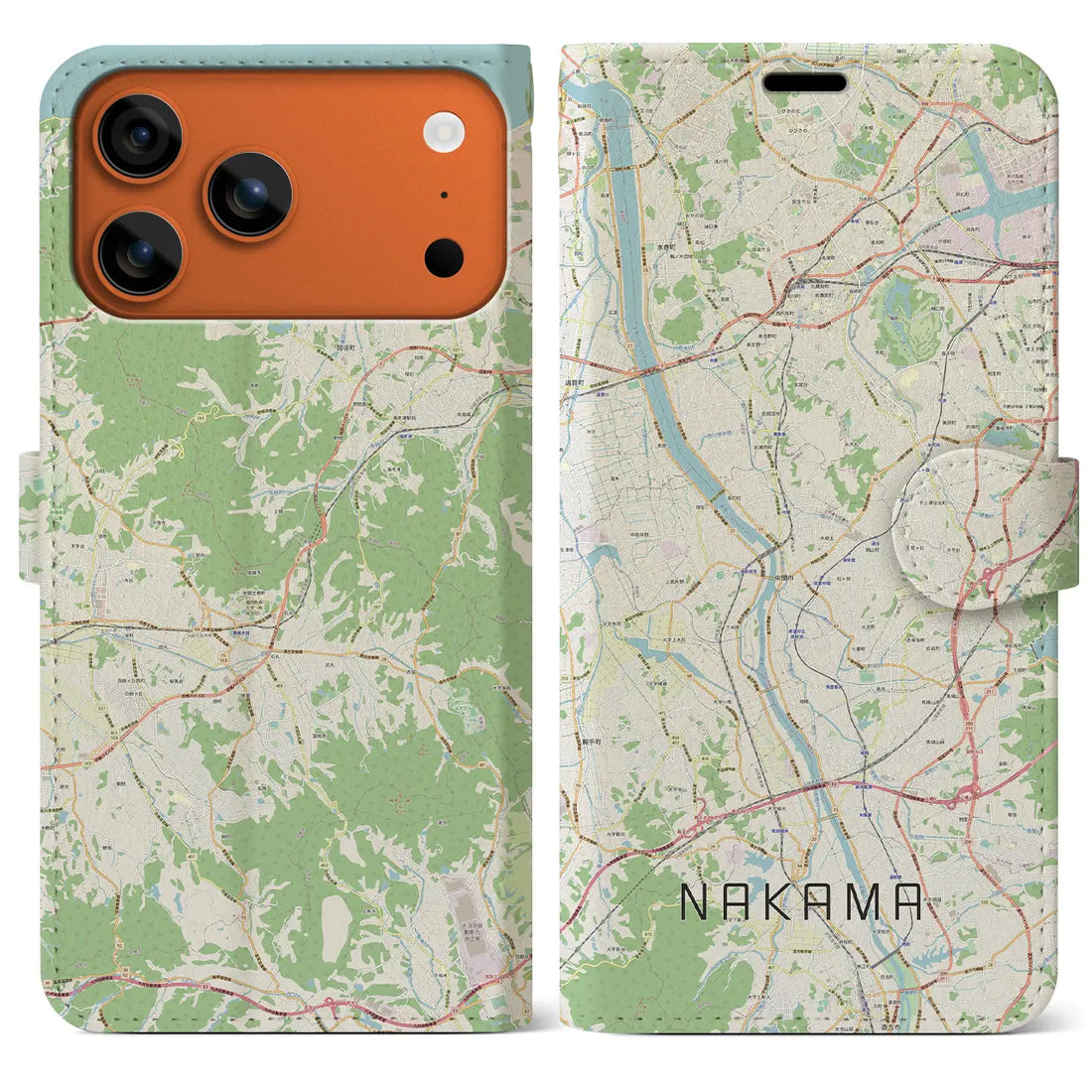 【中間(福岡県)】地図柄iPhoneケース(手帳タイプ)ナチュラル・iPhone 17 Pro Max 用