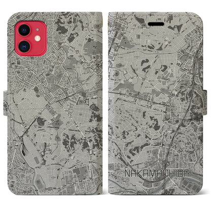 【仲町台（神奈川県）】地図柄iPhoneケース（手帳タイプ）モノトーン・iPhone 11 用