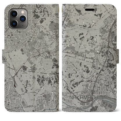 【仲町台（神奈川県）】地図柄iPhoneケース（手帳タイプ）モノトーン・iPhone 11 Pro Max 用