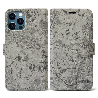 【仲町台（神奈川県）】地図柄iPhoneケース（手帳タイプ）モノトーン・iPhone 12 / 12 Pro 用