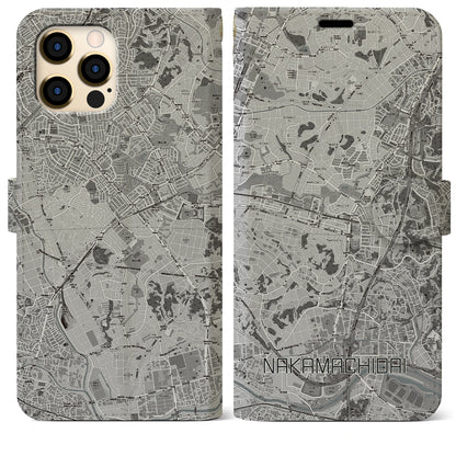 【仲町台（神奈川県）】地図柄iPhoneケース（手帳タイプ）モノトーン・iPhone 12 Pro Max 用
