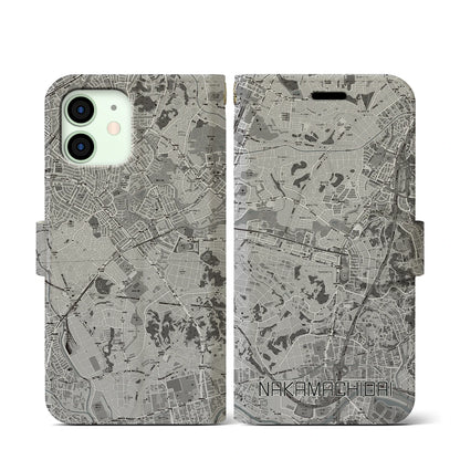 【仲町台（神奈川県）】地図柄iPhoneケース（手帳タイプ）モノトーン・iPhone 12 mini 用