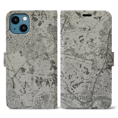【仲町台（神奈川県）】地図柄iPhoneケース（手帳タイプ）モノトーン・iPhone 13 用