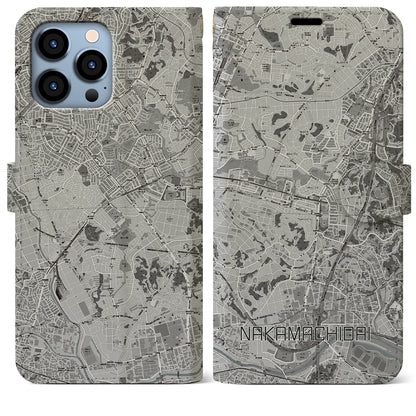 【仲町台（神奈川県）】地図柄iPhoneケース（手帳タイプ）モノトーン・iPhone 13 Pro Max 用
