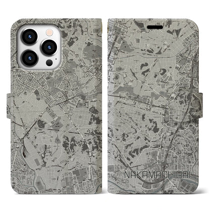 【仲町台（神奈川県）】地図柄iPhoneケース（手帳タイプ）モノトーン・iPhone 13 Pro 用