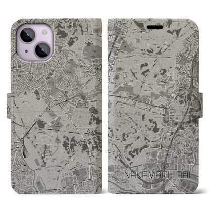 【仲町台（神奈川県）】地図柄iPhoneケース（手帳タイプ）モノトーン・iPhone 14 用