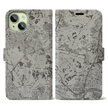 【仲町台（神奈川県）】地図柄iPhoneケース（手帳タイプ）モノトーン・iPhone 15 用