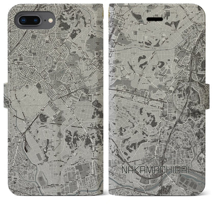 【仲町台（神奈川県）】地図柄iPhoneケース（手帳タイプ）モノトーン・iPhone 8Plus /7Plus / 6sPlus / 6Plus 用