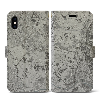 【仲町台（神奈川県）】地図柄iPhoneケース（手帳タイプ）モノトーン・iPhone XS / X 用