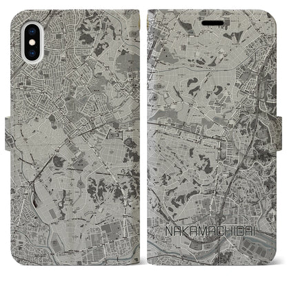 【仲町台（神奈川県）】地図柄iPhoneケース（手帳タイプ）モノトーン・iPhone XS Max 用