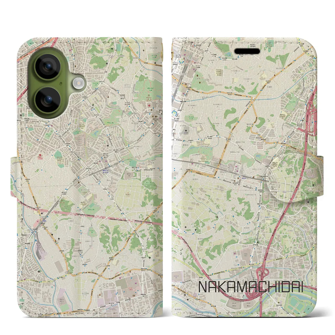 【仲町台（神奈川県）】地図柄iPhoneケース（手帳タイプ）