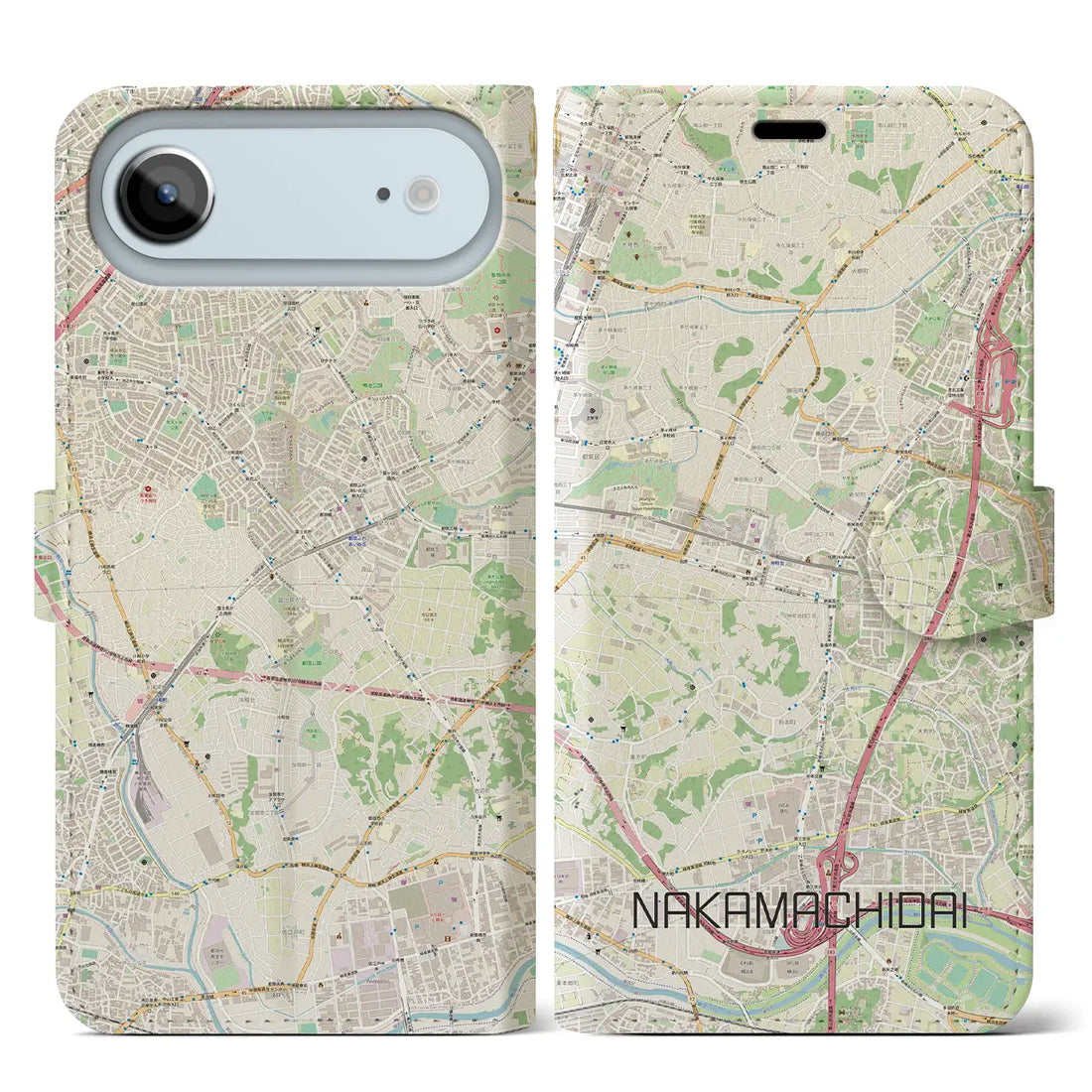 【仲町台（神奈川県）】地図柄iPhoneケース（手帳タイプ）ナチュラル・iPhone 17 Pro Max 用