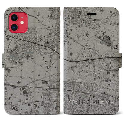 【中村橋（東京都）】地図柄iPhoneケース（手帳タイプ）モノトーン・iPhone 11 用