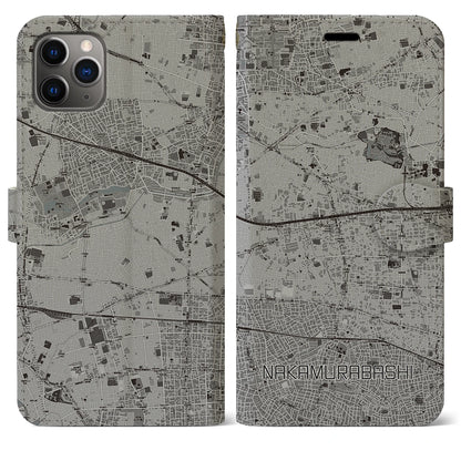 【中村橋（東京都）】地図柄iPhoneケース（手帳タイプ）モノトーン・iPhone 11 Pro Max 用