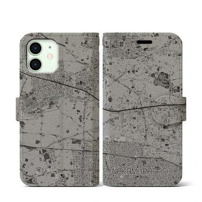 【中村橋（東京都）】地図柄iPhoneケース（手帳タイプ）モノトーン・iPhone 12 mini 用