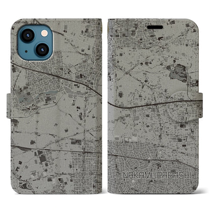 【中村橋（東京都）】地図柄iPhoneケース（手帳タイプ）モノトーン・iPhone 13 用