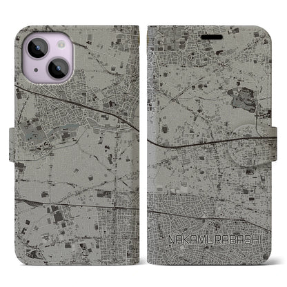 【中村橋（東京都）】地図柄iPhoneケース（手帳タイプ）モノトーン・iPhone 14 用