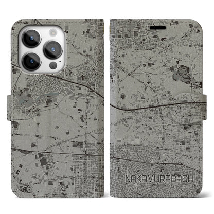 【中村橋（東京都）】地図柄iPhoneケース（手帳タイプ）モノトーン・iPhone 14 Pro 用