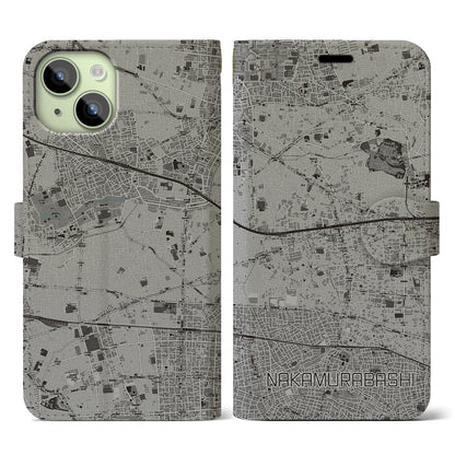 【中村橋（東京都）】地図柄iPhoneケース（手帳タイプ）モノトーン・iPhone 15 用
