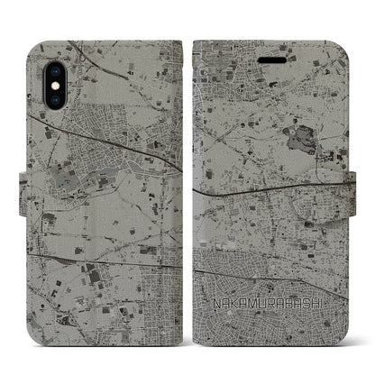 【中村橋（東京都）】地図柄iPhoneケース（手帳タイプ）モノトーン・iPhone XS / X 用