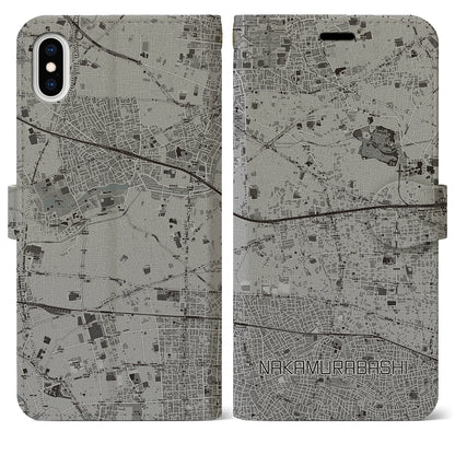 【中村橋（東京都）】地図柄iPhoneケース（手帳タイプ）モノトーン・iPhone XS Max 用