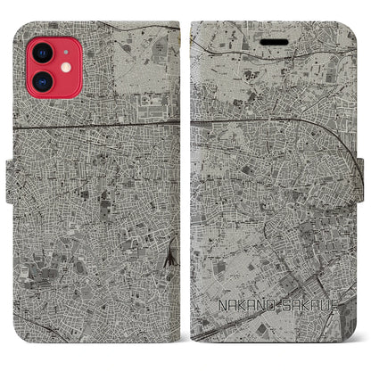 【中野坂上（東京都）】地図柄iPhoneケース（手帳タイプ）モノトーン・iPhone 11 用
