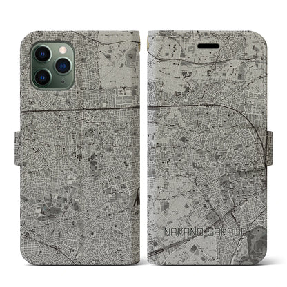 【中野坂上（東京都）】地図柄iPhoneケース（手帳タイプ）モノトーン・iPhone 11 Pro 用