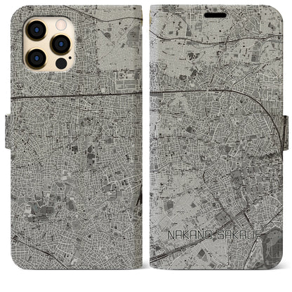 【中野坂上（東京都）】地図柄iPhoneケース（手帳タイプ）モノトーン・iPhone 12 Pro Max 用