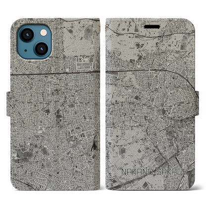 【中野坂上（東京都）】地図柄iPhoneケース（手帳タイプ）モノトーン・iPhone 13 用