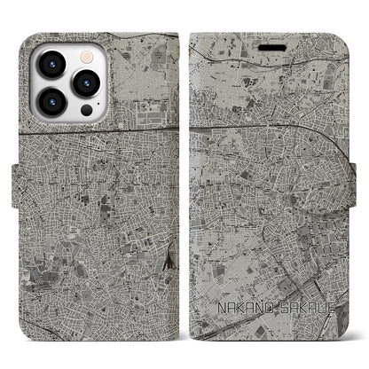 【中野坂上（東京都）】地図柄iPhoneケース（手帳タイプ）モノトーン・iPhone 13 Pro 用