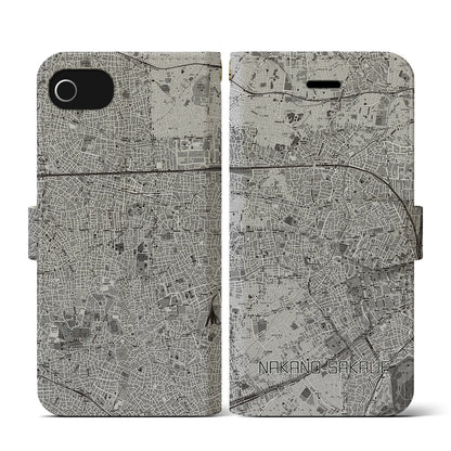 【中野坂上（東京都）】地図柄iPhoneケース（手帳タイプ）モノトーン・iPhone SE（第3 / 第2世代） / 8 / 7 / 6s / 6 用