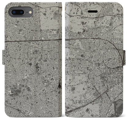 【中野坂上（東京都）】地図柄iPhoneケース（手帳タイプ）モノトーン・iPhone 8Plus /7Plus / 6sPlus / 6Plus 用