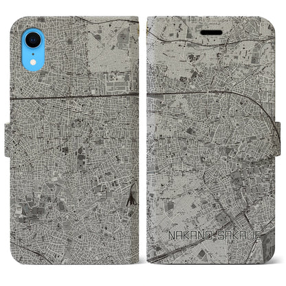 【中野坂上（東京都）】地図柄iPhoneケース（手帳タイプ）モノトーン・iPhone XR 用