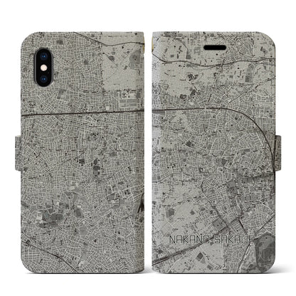 【中野坂上（東京都）】地図柄iPhoneケース（手帳タイプ）モノトーン・iPhone XS / X 用