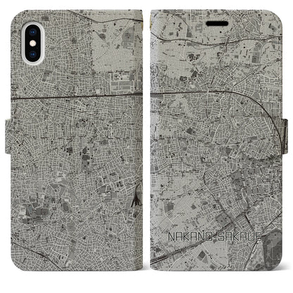 【中野坂上（東京都）】地図柄iPhoneケース（手帳タイプ）モノトーン・iPhone XS Max 用