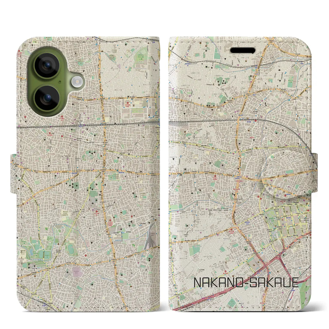 【中野坂上（東京都）】地図柄iPhoneケース（手帳タイプ）ナチュラル・iPhone 17 Pro Max 用