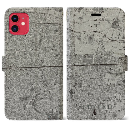 【中野2（東京都）】地図柄iPhoneケース（手帳タイプ）モノトーン・iPhone 11 用
