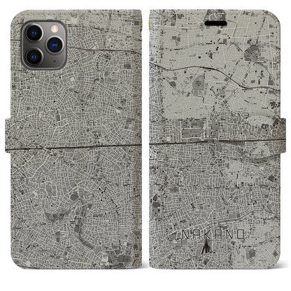 【中野2（東京都）】地図柄iPhoneケース（手帳タイプ）モノトーン・iPhone 11 Pro Max 用