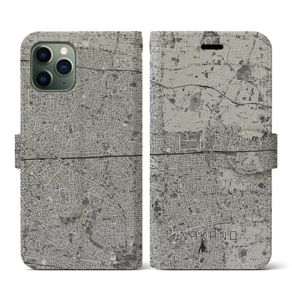 【中野2（東京都）】地図柄iPhoneケース（手帳タイプ）モノトーン・iPhone 11 Pro 用