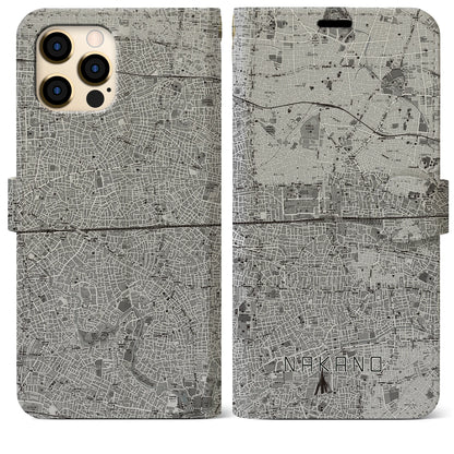 【中野2（東京都）】地図柄iPhoneケース（手帳タイプ）モノトーン・iPhone 12 Pro Max 用
