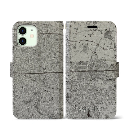 【中野2（東京都）】地図柄iPhoneケース（手帳タイプ）モノトーン・iPhone 12 mini 用