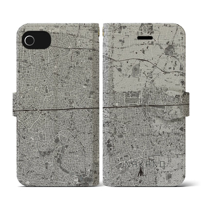 【中野2（東京都）】地図柄iPhoneケース（手帳タイプ）モノトーン・iPhone SE（第3 / 第2世代） / 8 / 7 / 6s / 6 用