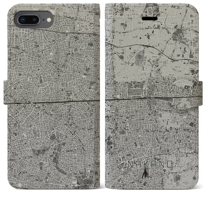 【中野2（東京都）】地図柄iPhoneケース（手帳タイプ）モノトーン・iPhone 8Plus /7Plus / 6sPlus / 6Plus 用