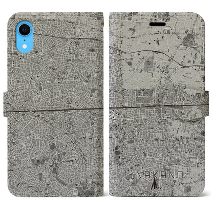 【中野2（東京都）】地図柄iPhoneケース（手帳タイプ）モノトーン・iPhone XR 用